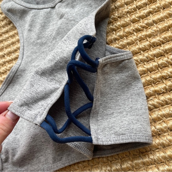 Free People Intimately Heather Grey Sports Bra with Navy Crochet Side Detailing - Picture 2 of 3